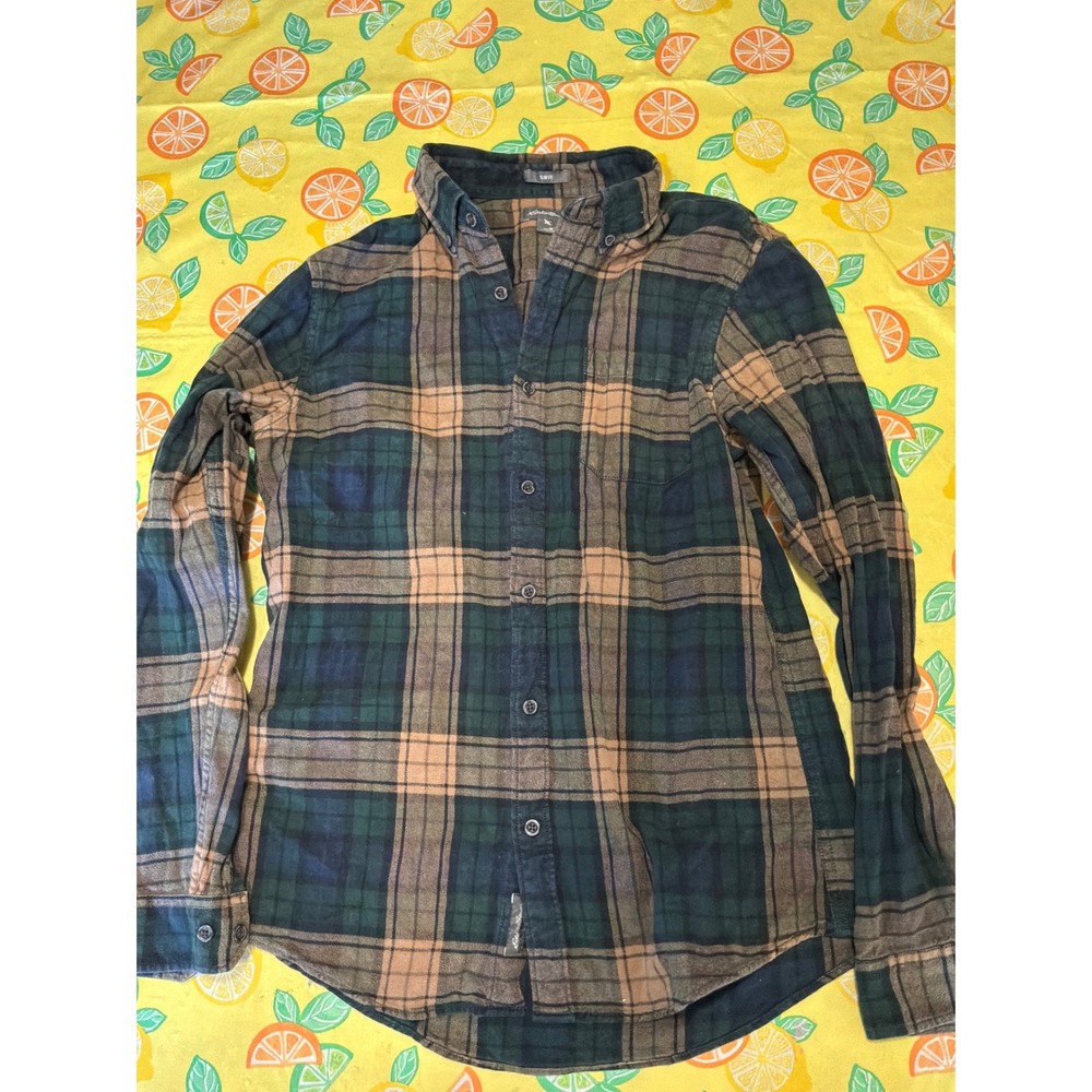 Gorpcore Mens Eddie Bauer Slim Fit Flannel Plaid Shirt Medium Green Blue‎ Tan